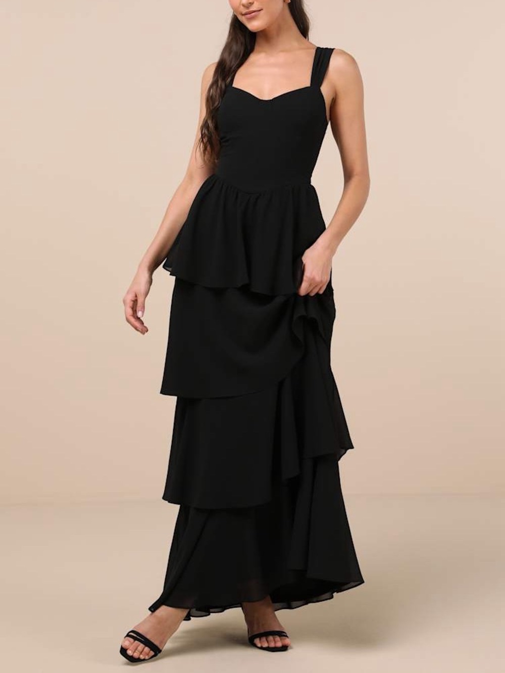 NWT Lulus Carlynda Black Tiered Bustier Maxi Dress